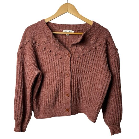 Molly Bracken Sweaters - Molly Bracken Oversized Knit Cardigan XS Pink Ribbed Popcorn Bobble Sweater Cozy